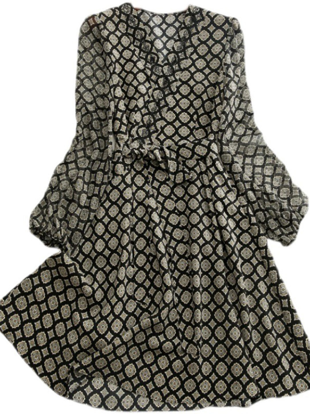 Bella Elegant Printed Tie Dress-Yellow