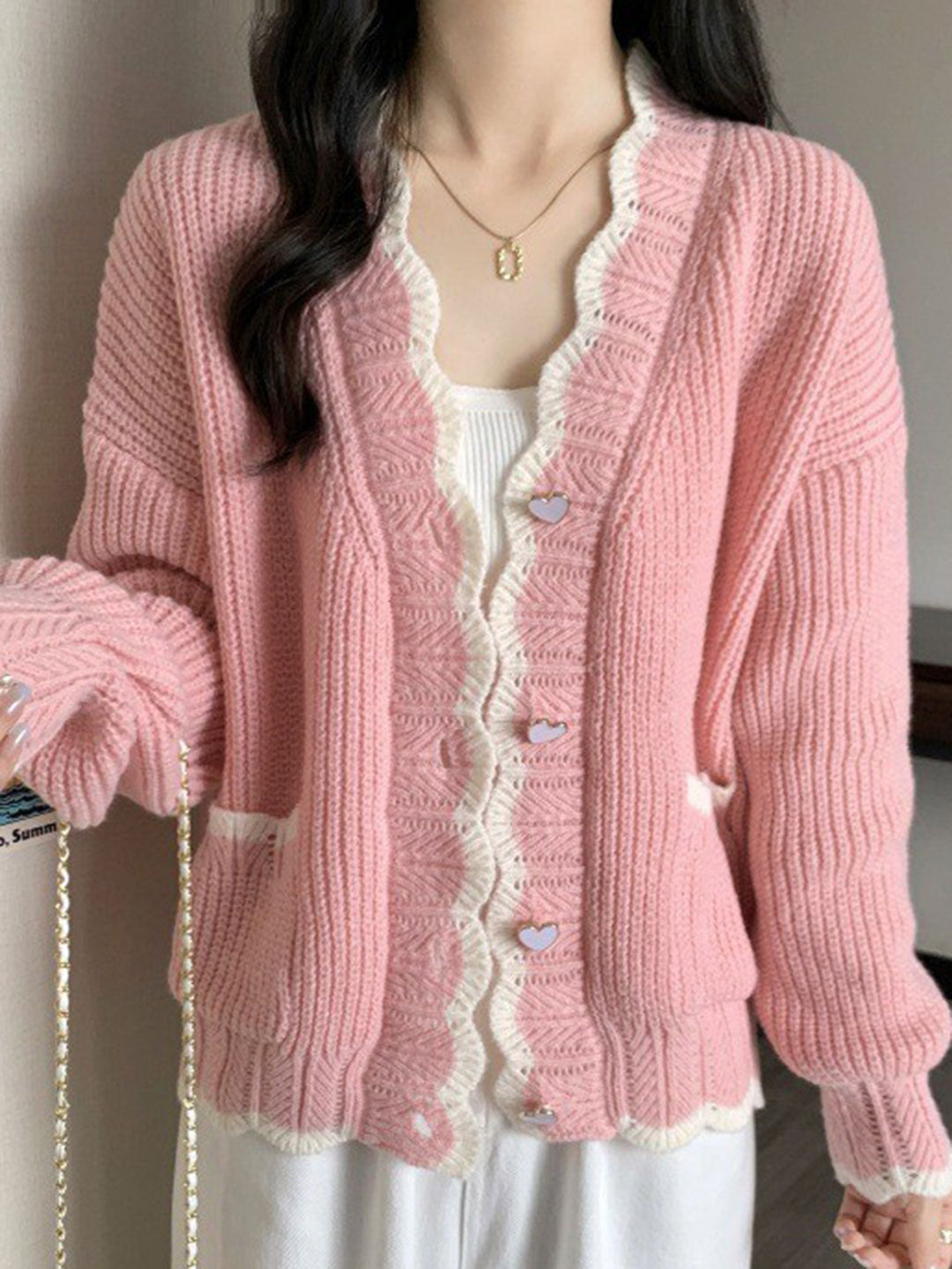 Gloria French Style Love Button Knitted Cardigan
