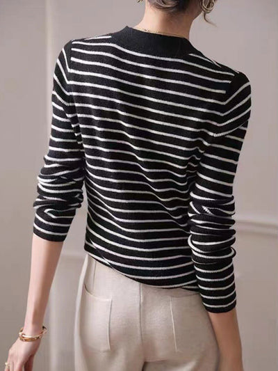Chloe Vintage Bow Striped Knitted Top Sweater