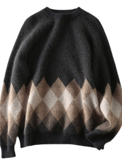 Dana Round Neck Retro Lingge Christmas Red Sweater