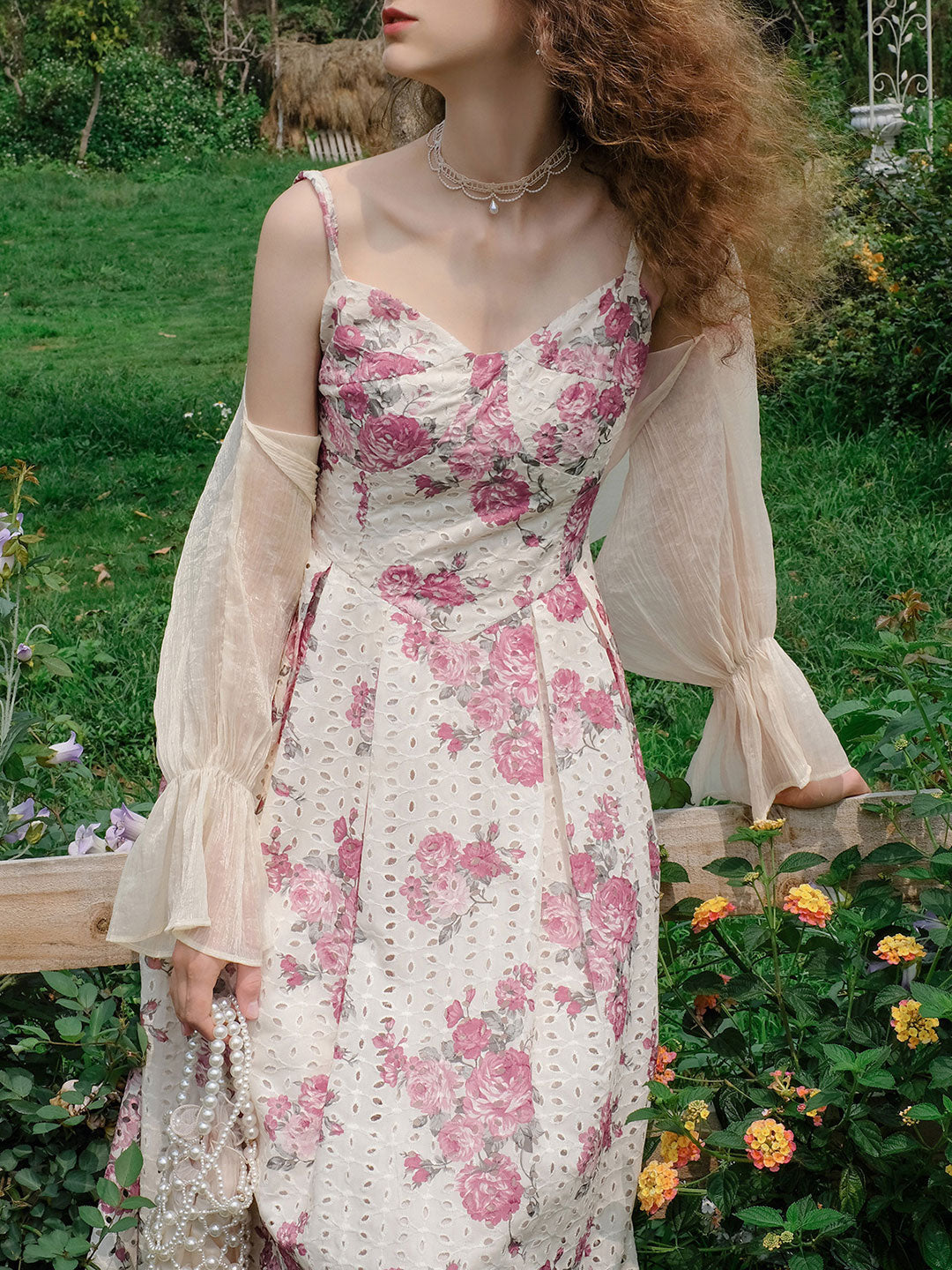 Camila Vintage Floral Embroidery Suspender Dress