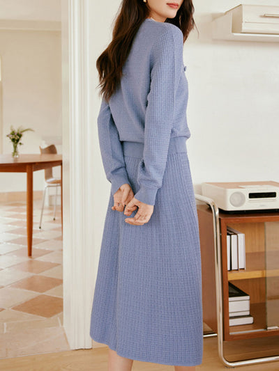 Mia V-neck High-waist A-line Knitted Dress Set