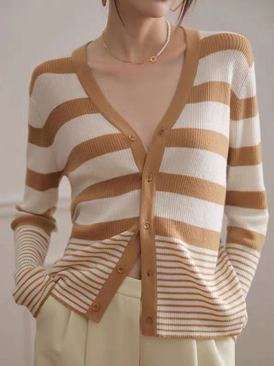 Maria Classic Striped Knitted Cardigan-Orange