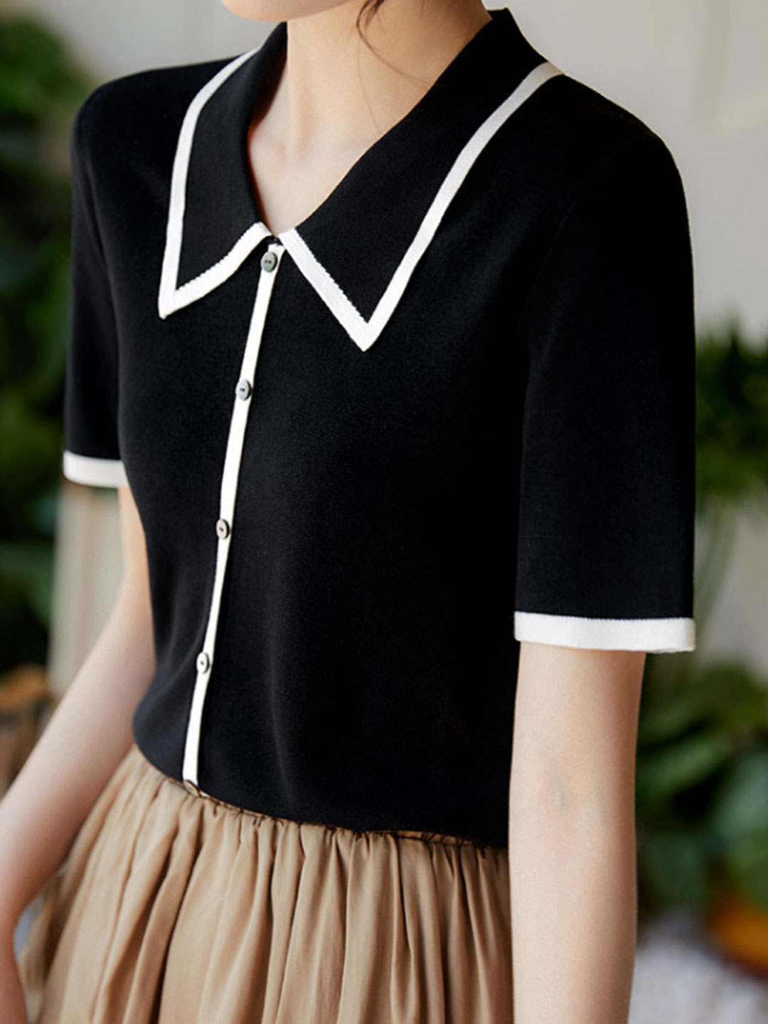 Ava Classic Contrast Lapel Knitted Top – Roselili