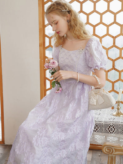 Brooke Vintage Pearl Jacquard Purple Dress