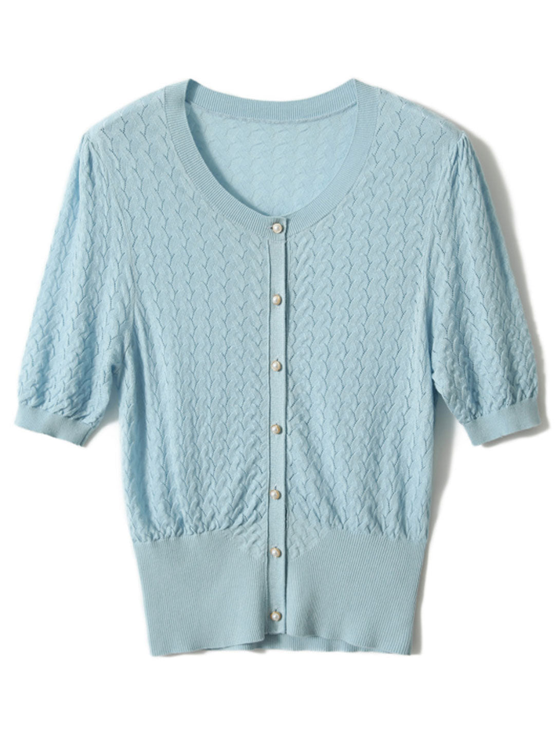 Brianna Retro Knitted Round Neck Sweater Cardigan-Blue