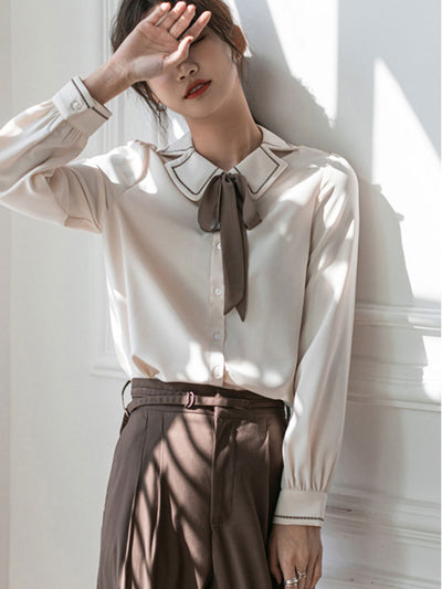 Alyssa Classic Bow Tie Long Sleeve Shirt
