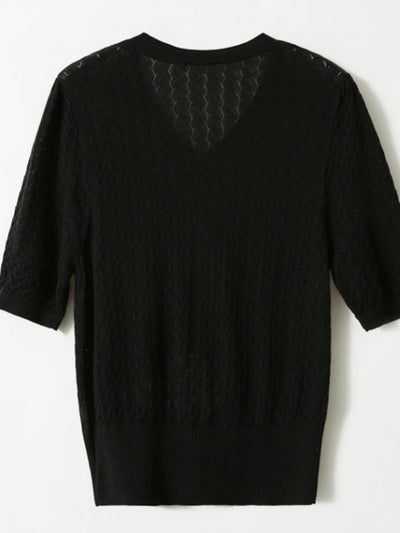 Brianna Retro Knitted Round Neck Sweater Cardigan-Black