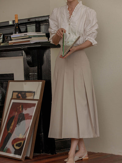 V-neck Loose Lantern Sleeve Lace Blouse