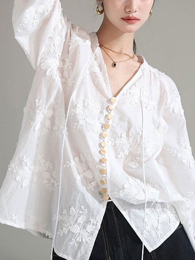 Alyssa Classic V-neck Embroidered Blouse