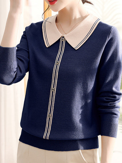 Elsa Vintage Style Doll Collar knitted Sweater-Navy