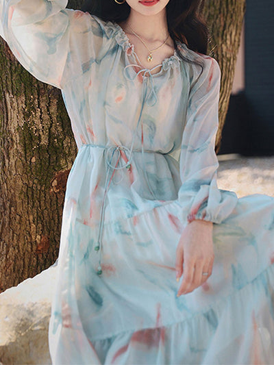 Julia Elegant Printed Floral Chiffon Dress