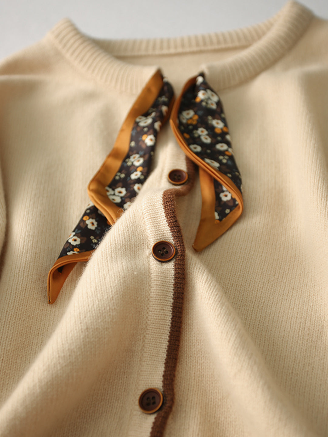 Aurora Vintage Crew Neck Cotton knitted Cardigan-Brown