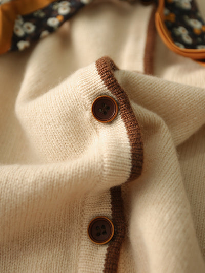 Aurora Vintage Crew Neck Cotton knitted Cardigan-Apricot