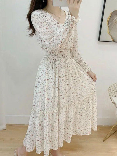 Zoey Classic Floral Ruffle Chiffon Dress-Yellow