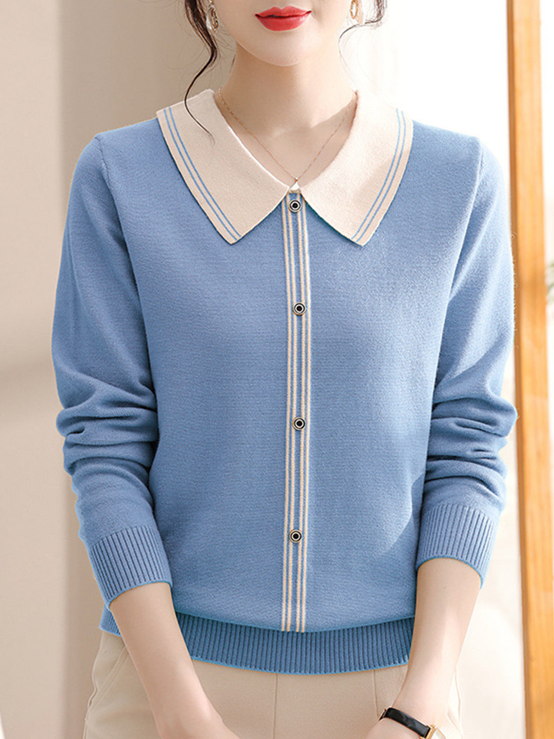 Elsa Vintage Style Doll Collar knitted Sweater-Blue