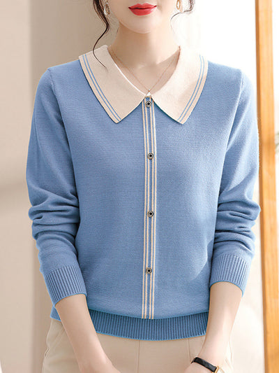 Elsa Vintage Style Doll Collar knitted Sweater-Blue