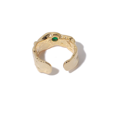 Vintage Emerald Textured Zircon Inlaid Lava Open-end Ring