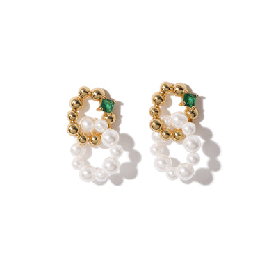 Vintage Zircon Glass Colorblock Beaded Pearl Earrings