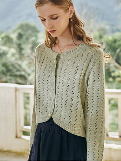 Althea Hollow Classic Knit Cardigan-White