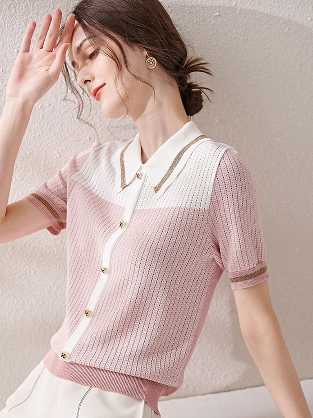 Lauren Classic Stitching Loose Knitted Sweater Top-Blue