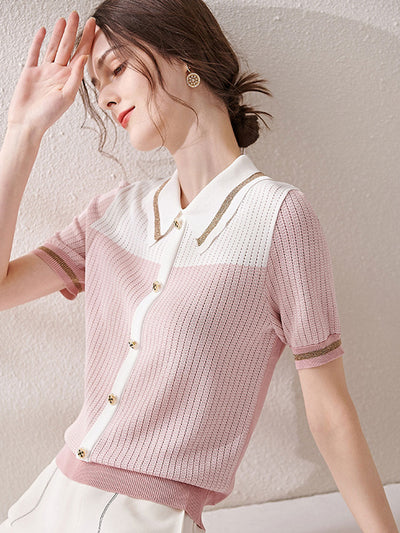 Lauren Classic Stitching Loose Knitted Sweater Top-Blue