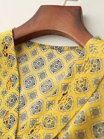 Bella Elegant Printed Tie Dress-Yellow