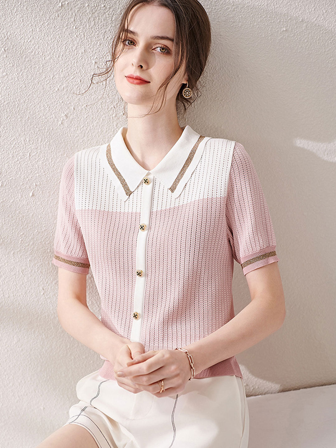 Lauren Classic Stitching Loose Knitted Sweater Top-Pink
