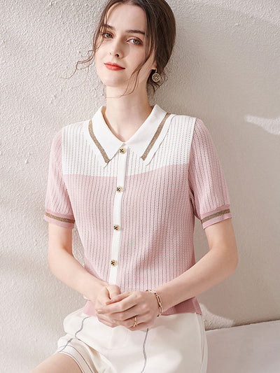 Lauren Classic Stitching Loose Knitted Sweater Top-Pink