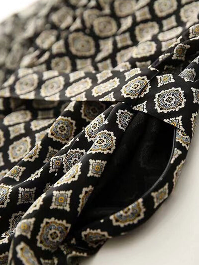 Bella Elegant Printed Tie Dress-Black