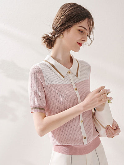Lauren Classic Stitching Loose Knitted Sweater Top-Pink