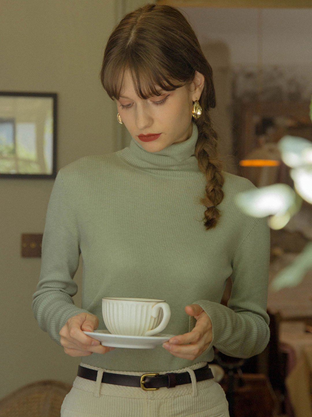 Teresa Classic Turtleneck Bottoming Knitwear-Beige