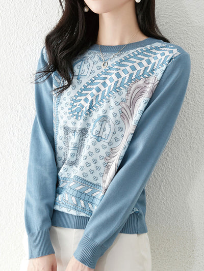 Rachel Casual Printed Knitted Chiffon Shirt Top