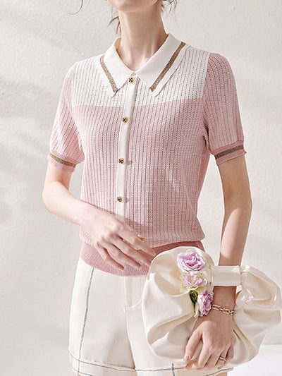 Lauren Classic Stitching Loose Knitted Sweater Top-Pink