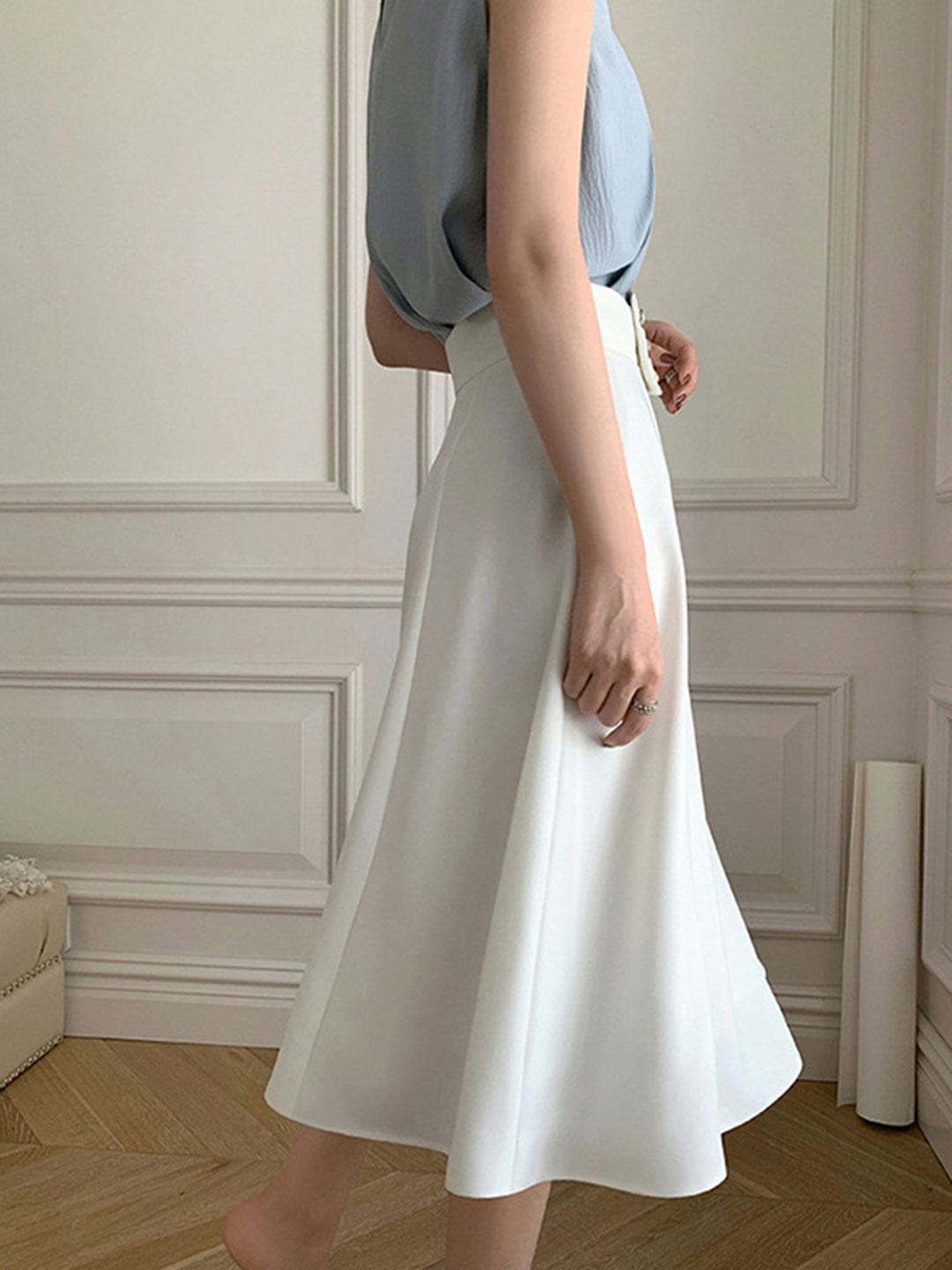 Elizabeth Retro High Waist A-Line Pleated Skirt-White