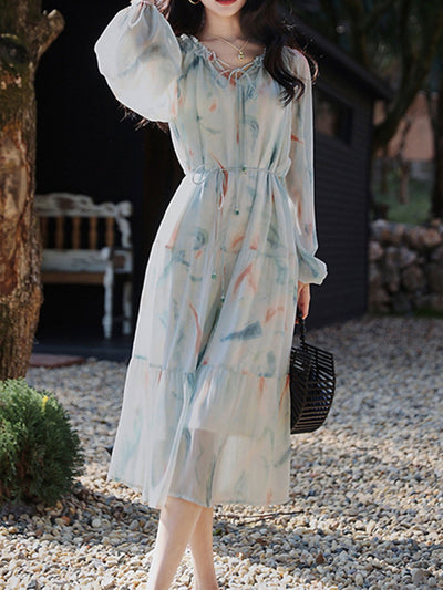 Julia Elegant Printed Floral Chiffon Dress