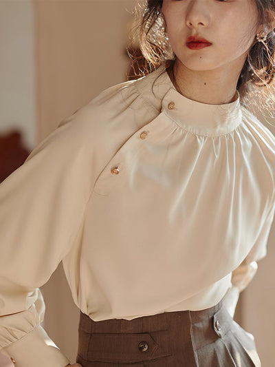 Sally Vintage Style Stand Collar Pullover Blouse