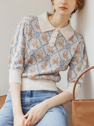 Roselili Slim Fit Knit Pullover-Beige