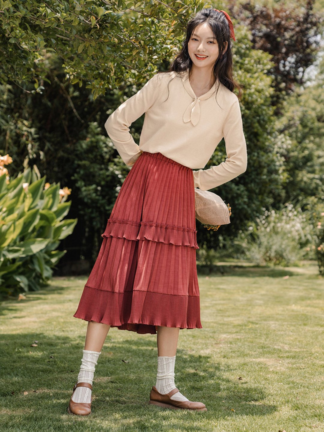 Adorable Vintage Rabbit Collar Knit Red Top