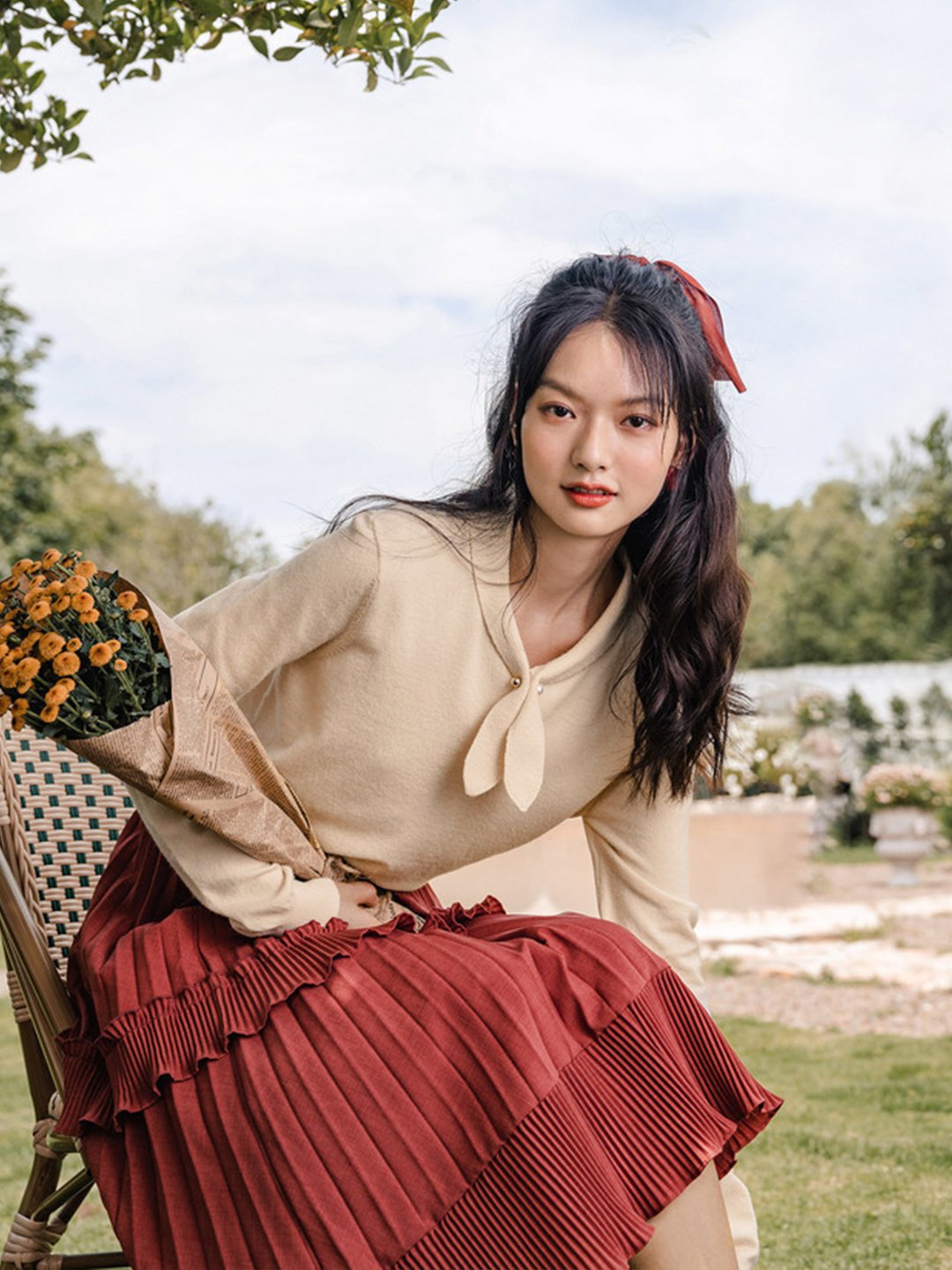 Adorable Vintage Rabbit Collar Knit Red Top