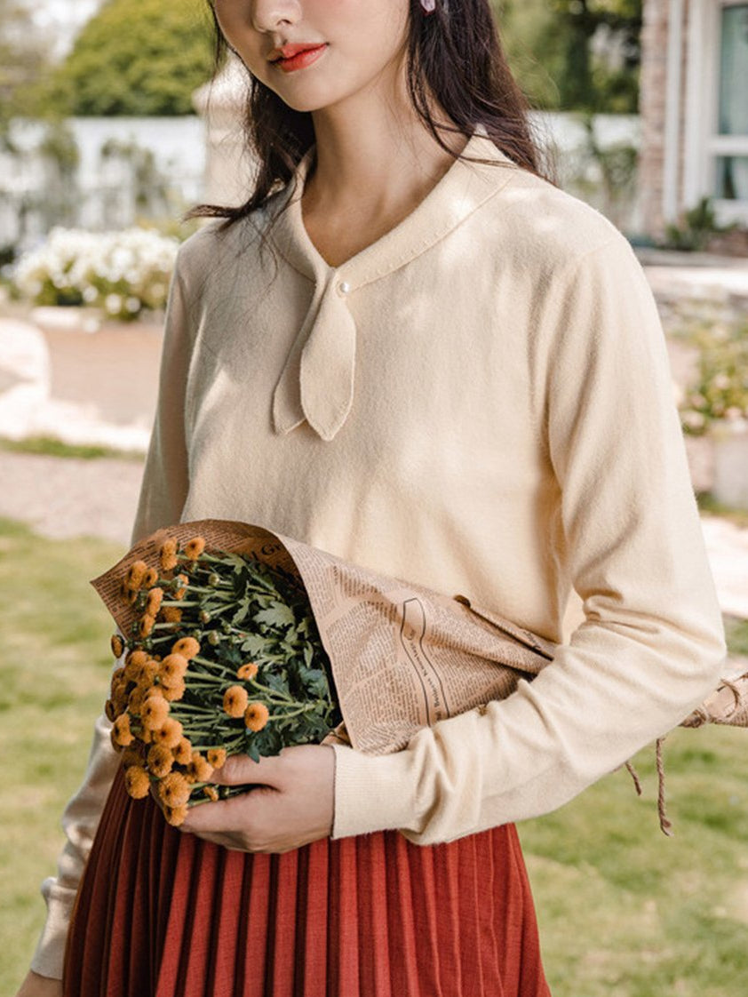 Adorable Vintage Rabbit Collar Knit Red Top