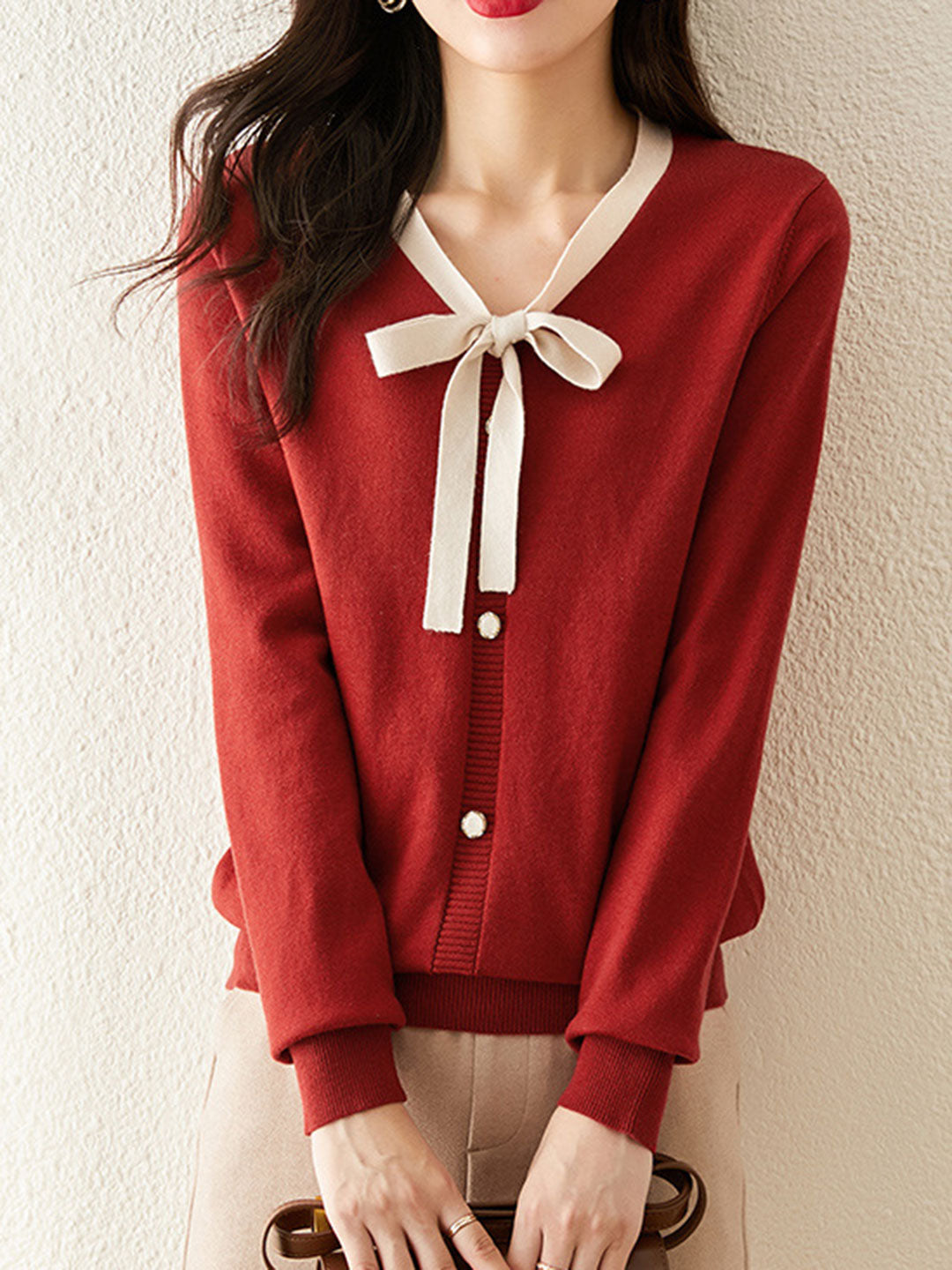 Fanny Casual Contrast Color  V-neck Knitted Sweater