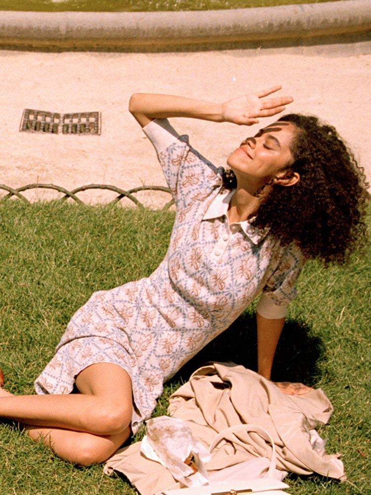 Retro Pullover Knitting Midi Dress-Light Beige