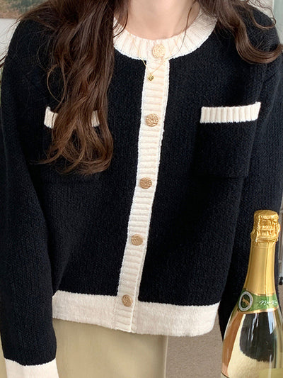 Zoey Casual Crew Neck Cardigan-Black