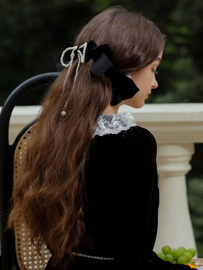 Olivia Retro Lace Doll Collar Long Sleeve Velvet Dress