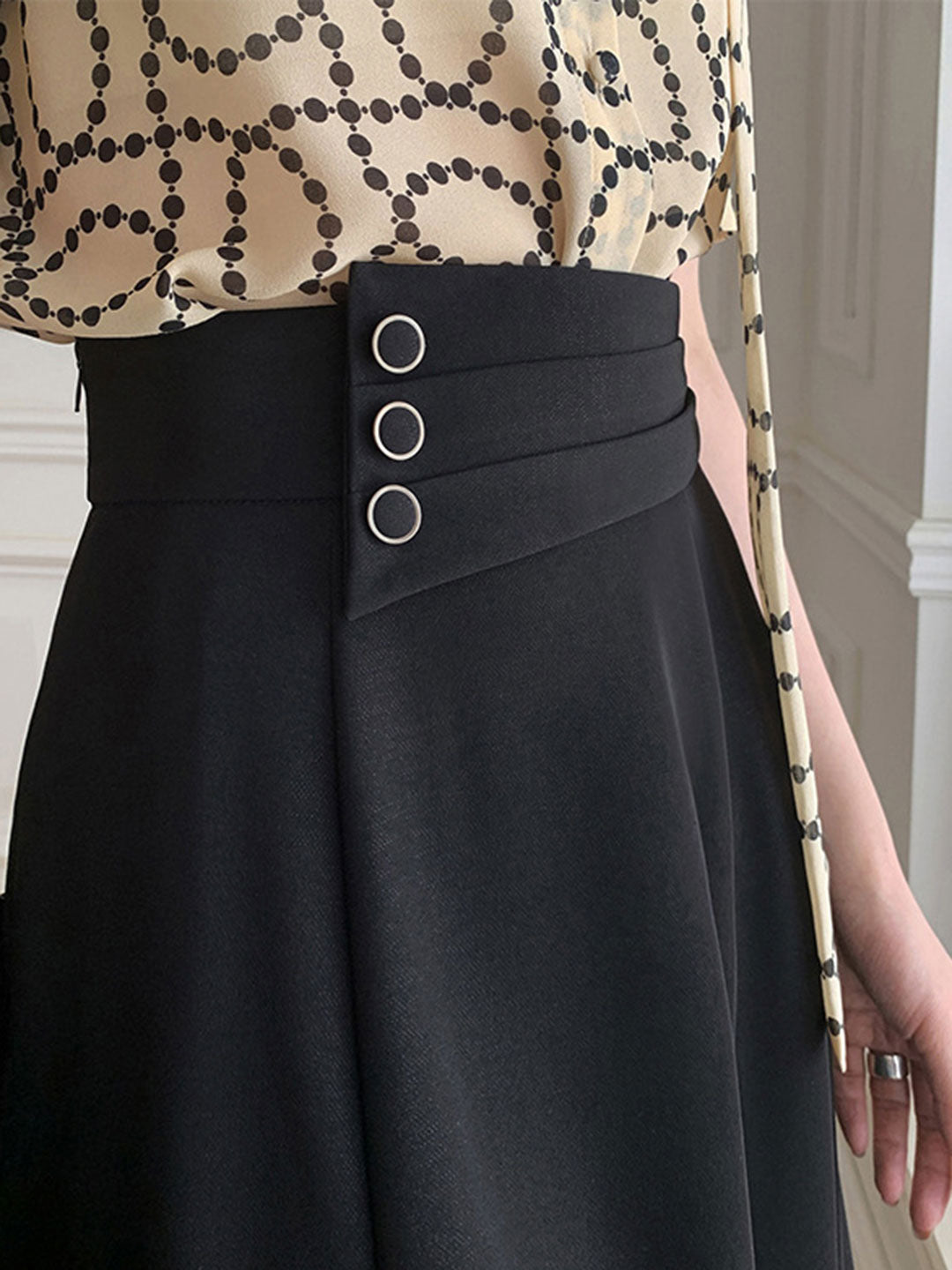 Elizabeth Retro High Waist A-Line Pleated Skirt-Black