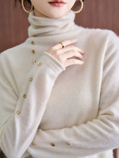 Hilary French Style Turtleneck Sweater-White
