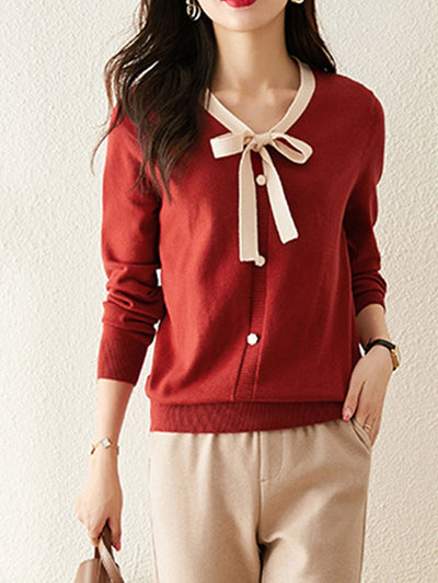 Fanny Casual Contrast Color  V-neck Knitted Sweater