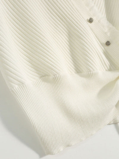 Sydney Elegant V-neck Drawstring Knitted Top-White