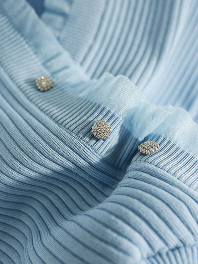 Sydney Elegant V-neck Drawstring Knitted Top-Blue